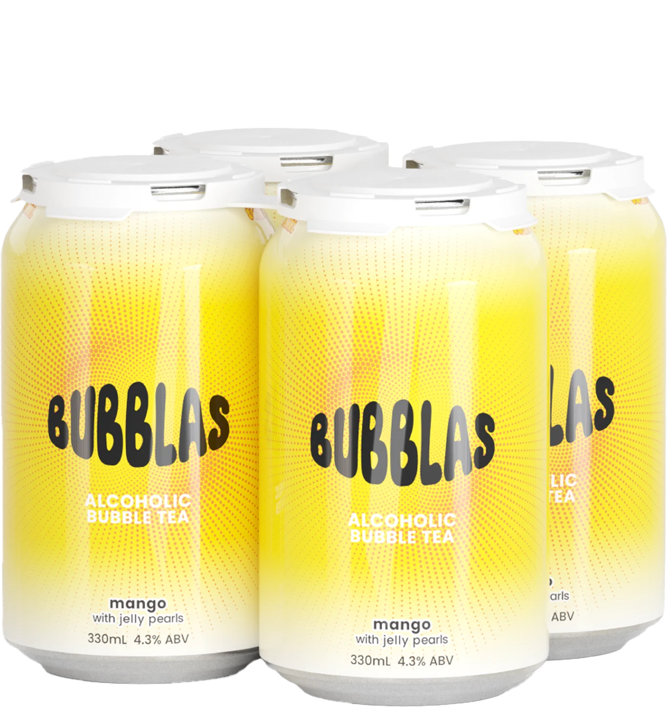 Bubblas Mango Alcoholic Bubble Tea Cans with Mango Jelly Pearls 330mL 4 Pack