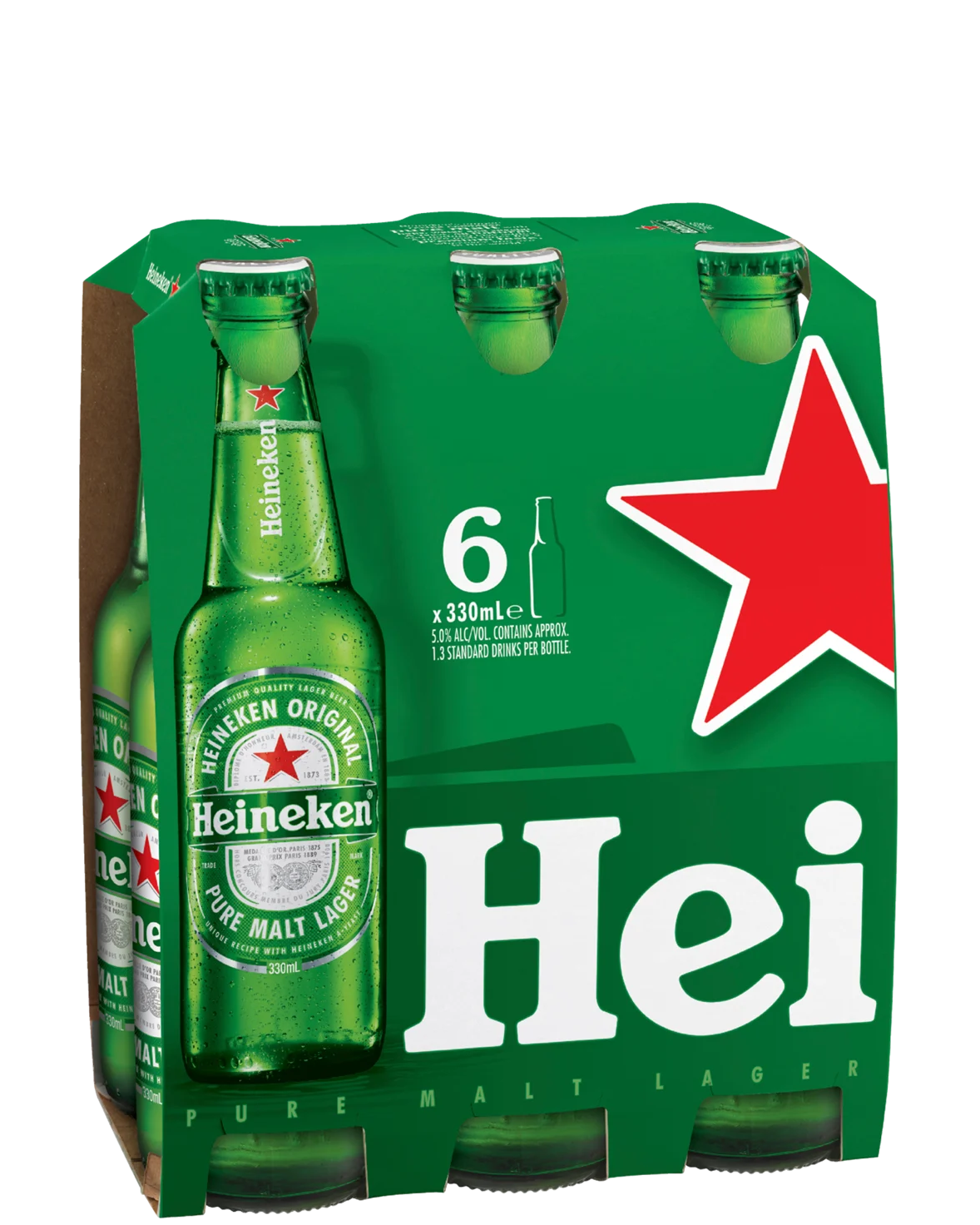 Heineken Lager Bottles 330mL 6 Pack