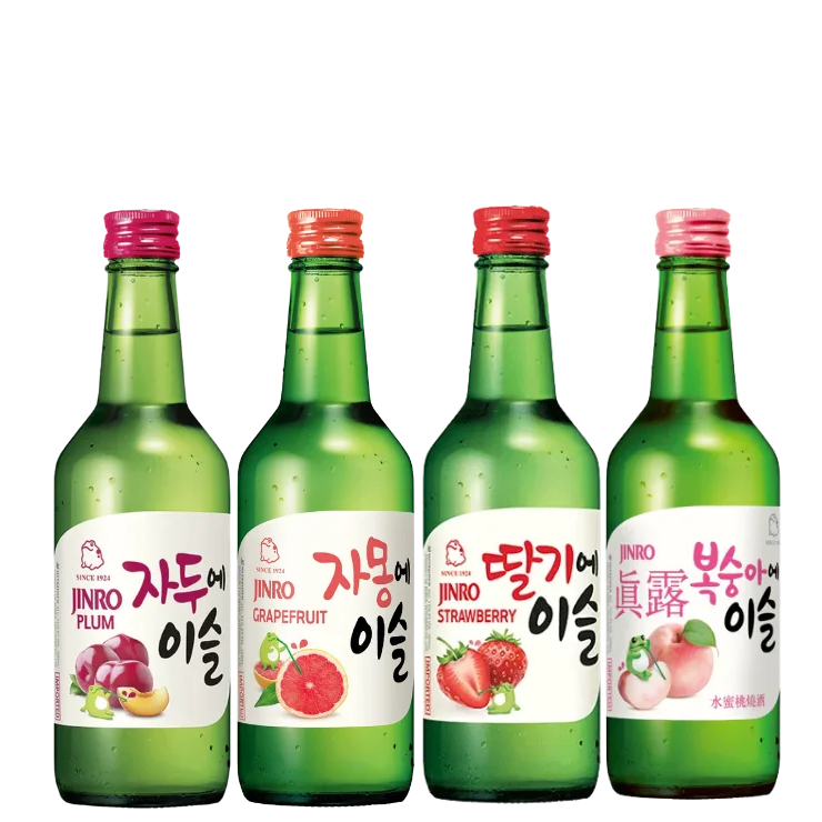 JINRO Soju Variety Mix (Plum, Grapefruit, Strawberry, Peach) 4 Bottles
