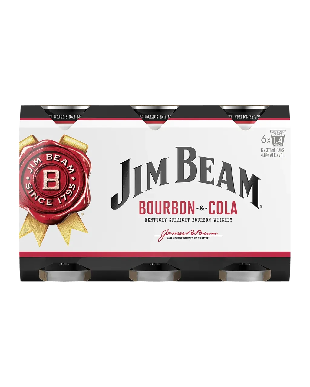 Jim Beam White Label Bourbon & Cola Cans 375mL 6 Pack