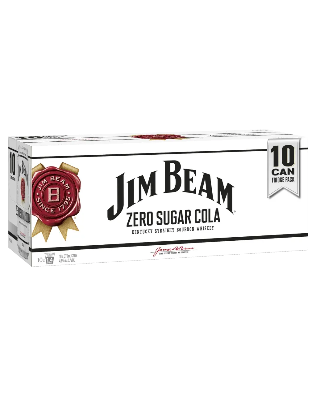 Jim Beam White Label Bourbon & Zero Sugar Cola Cans 375mL 10 Pack