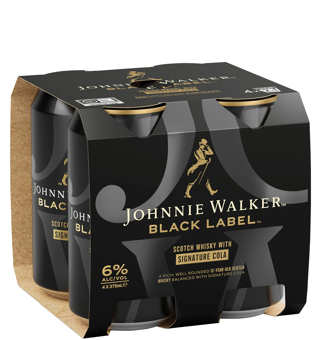Johnnie Walker Black & Cola 6% Cans 375mL 4 Pack