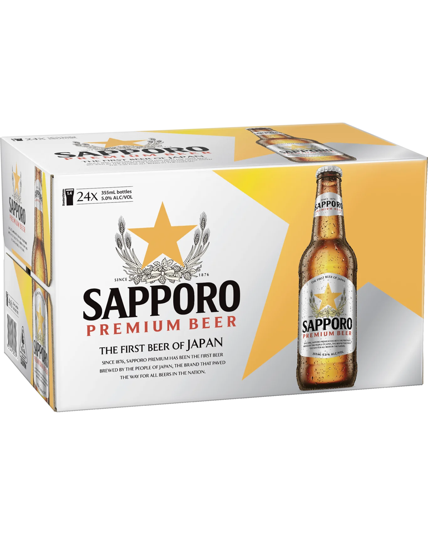 Sapporro Premium Lager Bottles 355mL 24 Pack