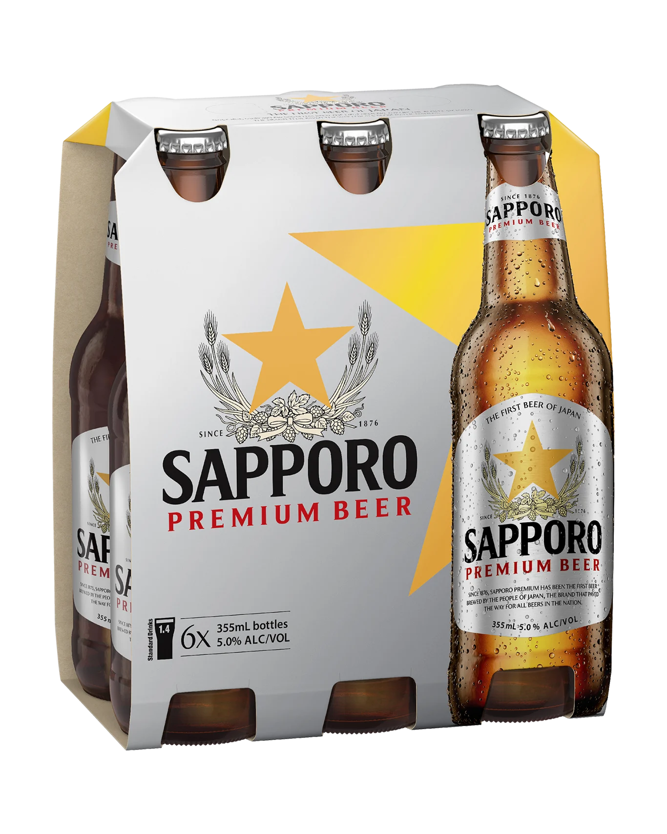 Sapporro Premium Lager Bottles 355mL 6 Pack