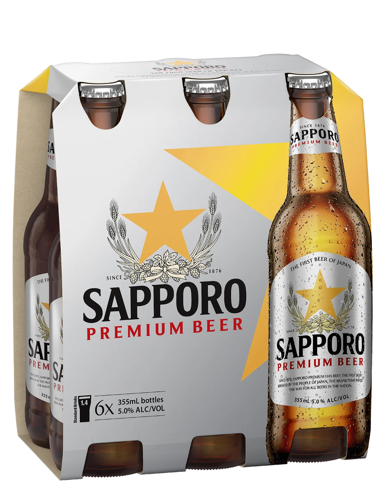 Sapporro Premium Lager Bottles 355mL 6 Pack