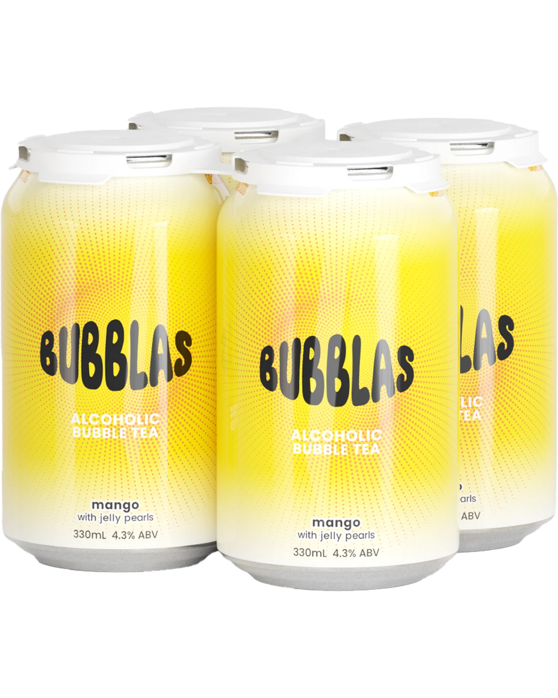 Bubblas Mango Alcoholic Bubble Tea Cans with Mango Jelly Pearls 330mL 4 Pack