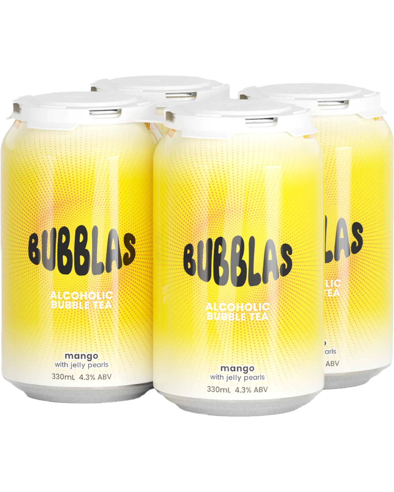 Bubblas Mango Alcoholic Bubble Tea Cans with Mango Jelly Pearls 330mL 4 Pack