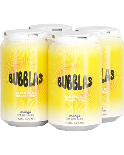 Bubblas Mango Alcoholic Bubble Tea Cans with Mango Jelly Pearls 330mL 4 Pack
