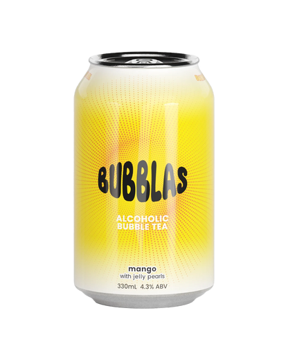 Bubblas Mango Alcoholic Bubble Tea Cans with Mango Jelly Pearls 330mL 4 Pack