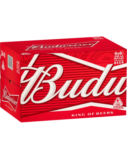 Budweiser Lager Beer Bottle 330mL 24 Pack