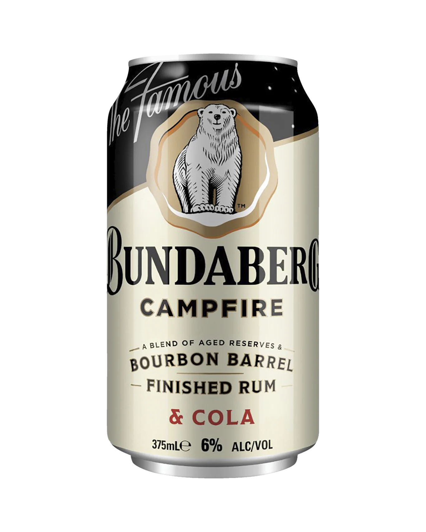 Bundaberg Campfire Bourbon Barrel Finished Rum &amp; Cola 6% 375ml Can 24 Pack