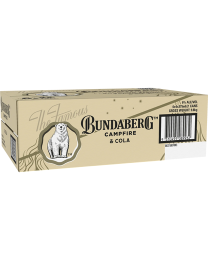 Bundaberg Campfire Bourbon Barrel Finished Rum &amp; Cola 6% 375ml Can 24 Pack