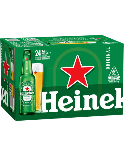 Heineken Lager Bottles 330mL 24 Pack