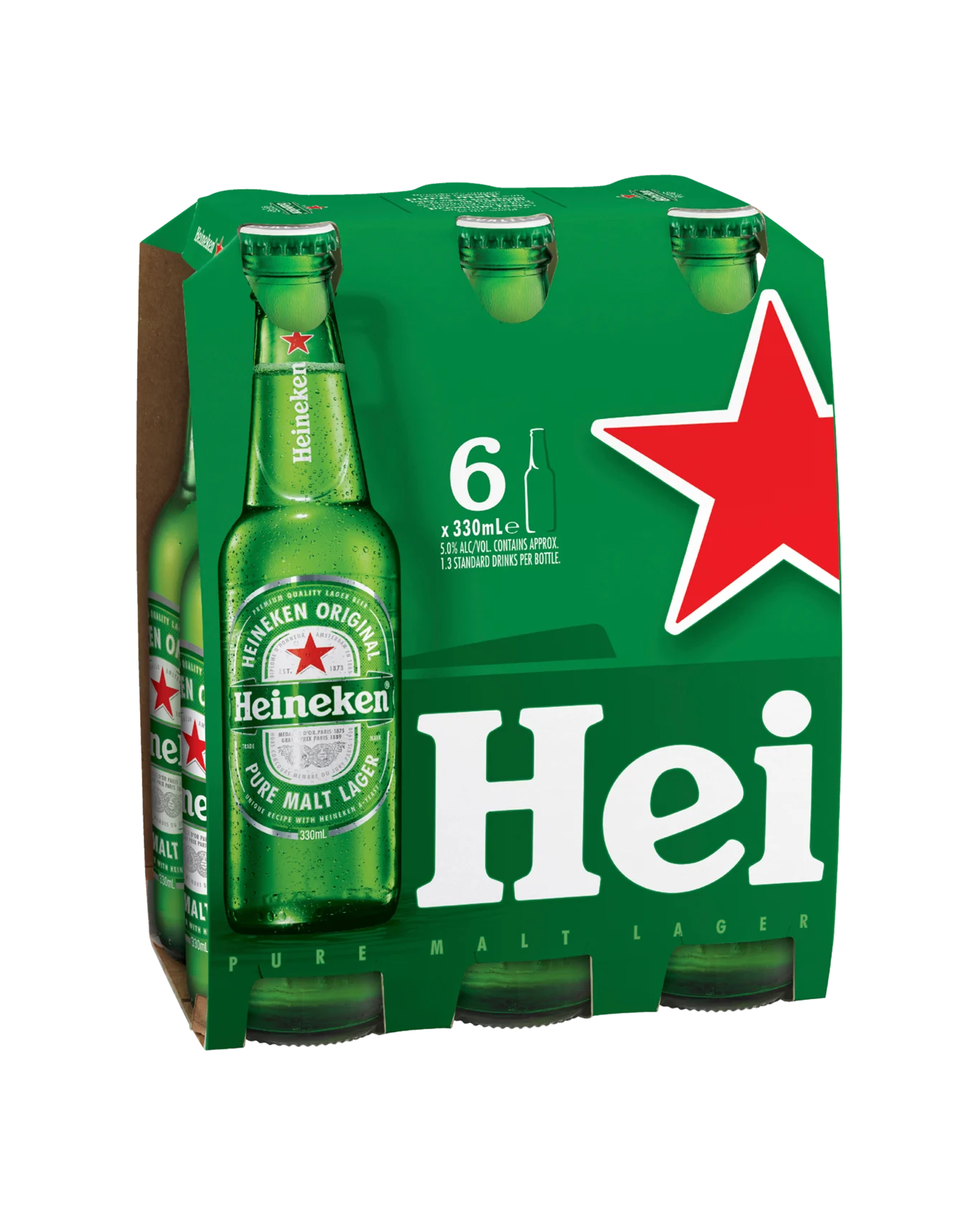 Heineken Lager Bottles 330mL 6 Pack
