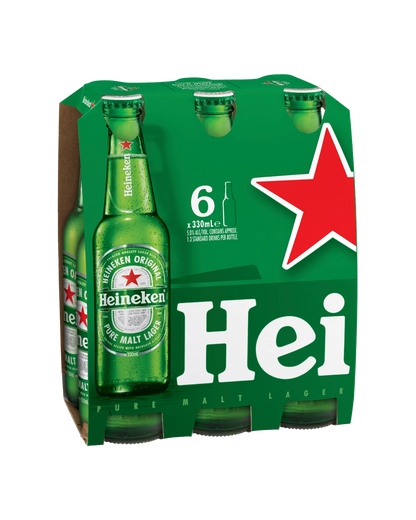 Heineken Lager Bottles 330mL 6 Pack
