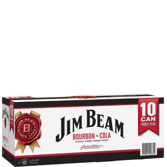 Jim Beam White Label Bourbon &amp; Cola Cans 375mL 10 Pack