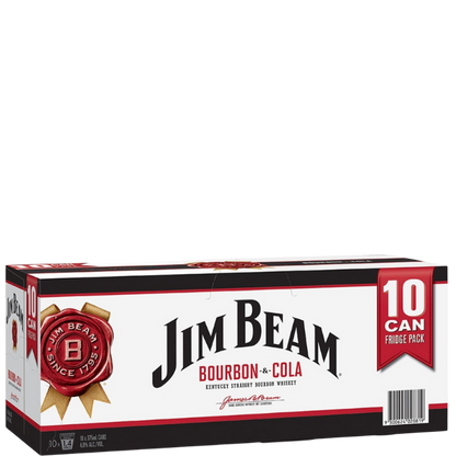 Jim Beam White Label Bourbon &amp; Cola Cans 375mL 10 Pack