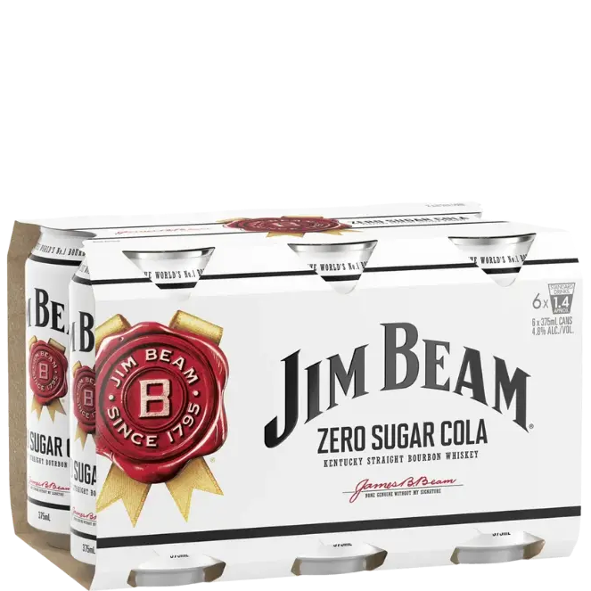 Jim Beam White Label Bourbon &amp; Zero Sugar Cola 375mL Cans 6 Pack