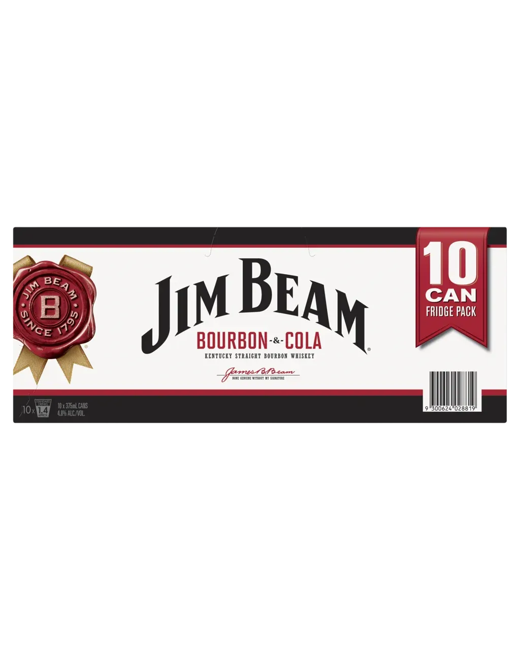 Jim Beam White Label Bourbon &amp; Cola Cans 375mL 10 Pack
