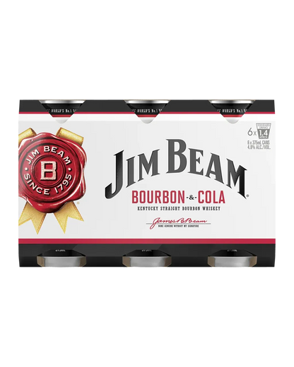 Jim Beam White Label Bourbon &amp; Cola Cans 375mL 6 Pack