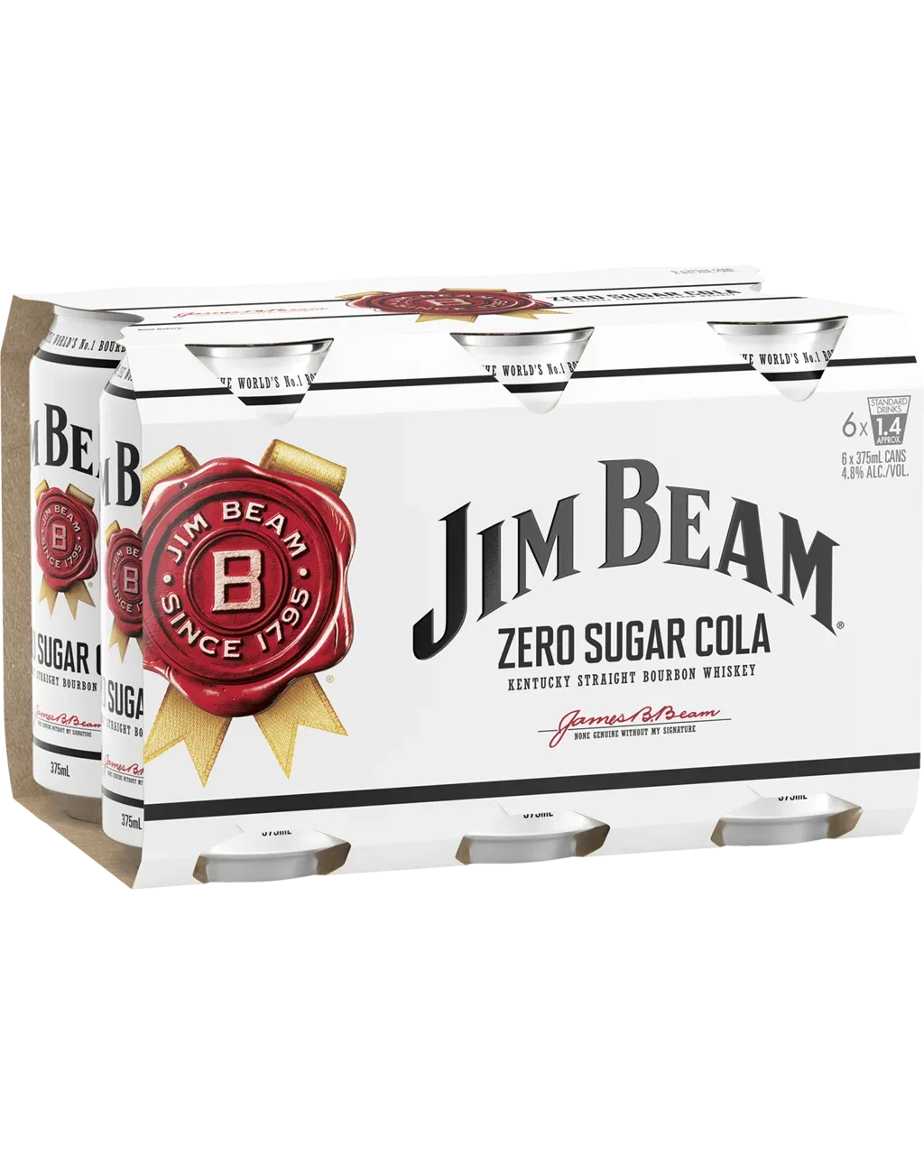 Jim Beam White Label Bourbon &amp; Zero Sugar Cola 375mL Cans 6 Pack