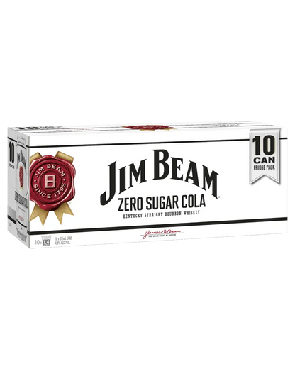 Jim Beam White Label Bourbon &amp; Zero Sugar Cola Cans 375mL 10 Pack