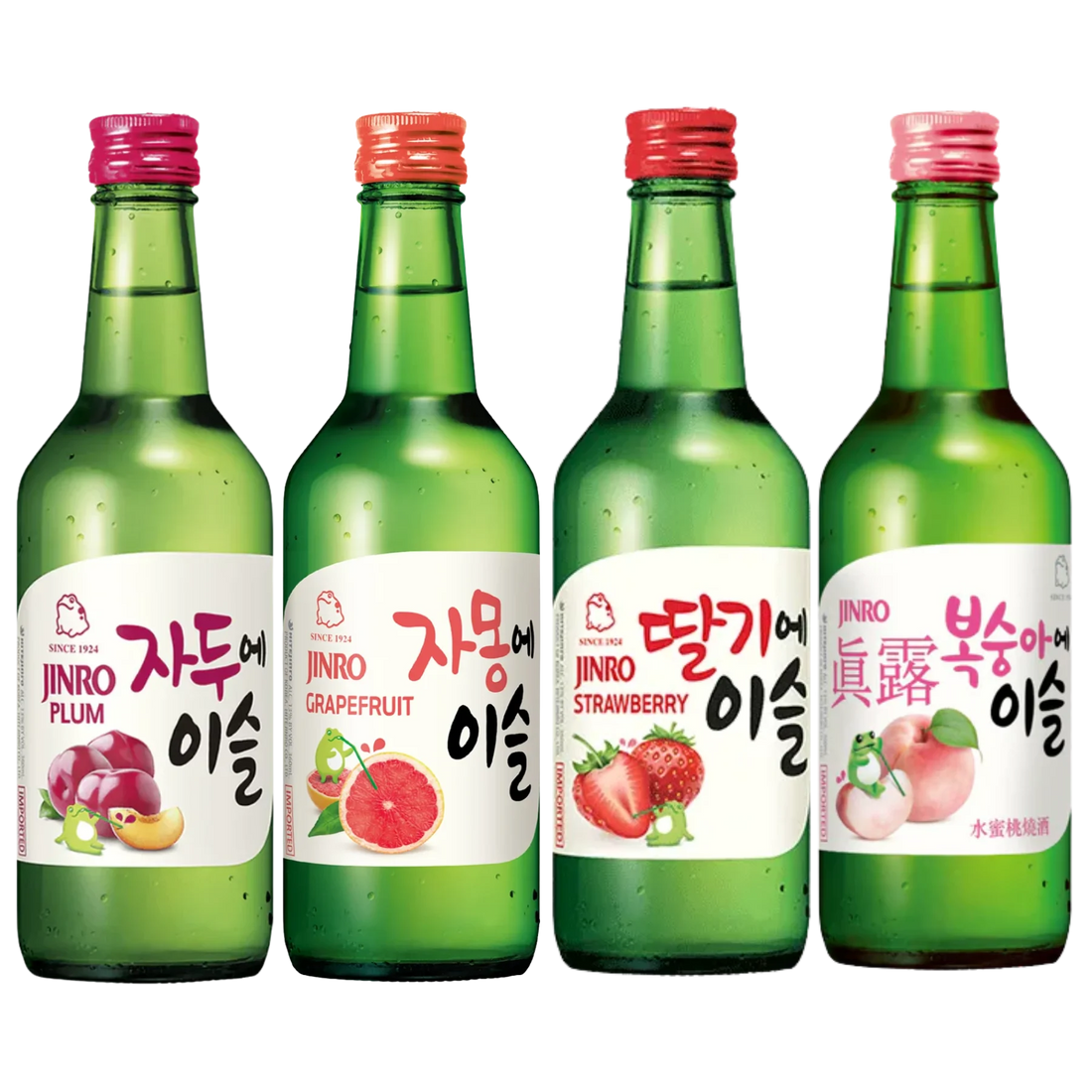 JINRO Soju Variety Mix (Plum, Grapefruit, Strawberry, Peach) 4 Bottles