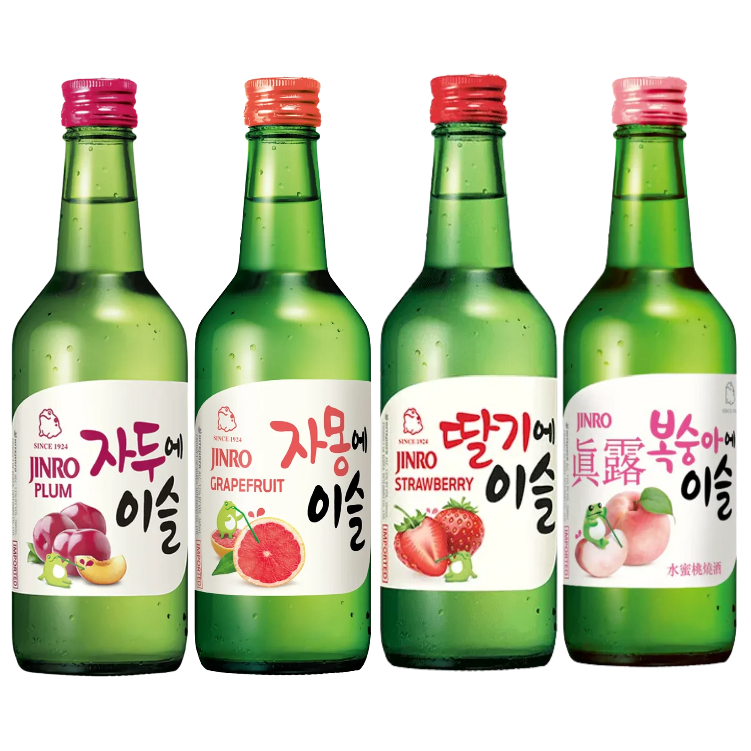 JINRO Soju Variety Mix (Plum, Grapefruit, Strawberry, Peach) 4 Bottles