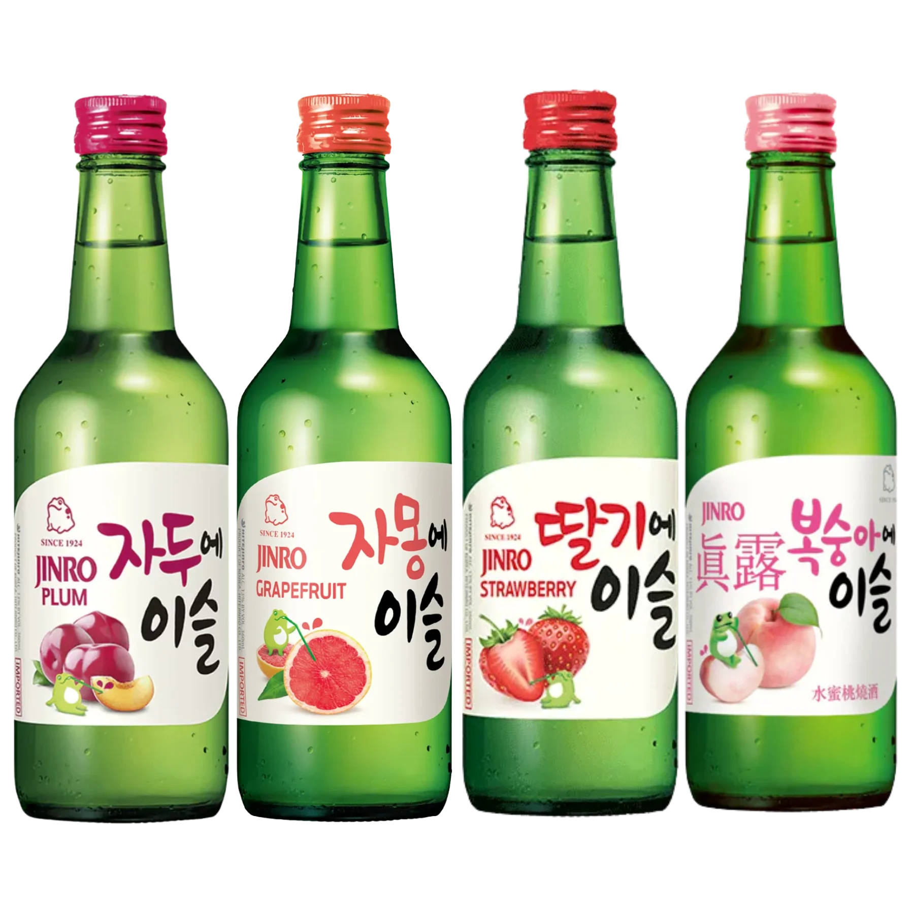 JINRO Soju Variety Mix (Plum, Grapefruit, Strawberry, Peach) 4 Bottles