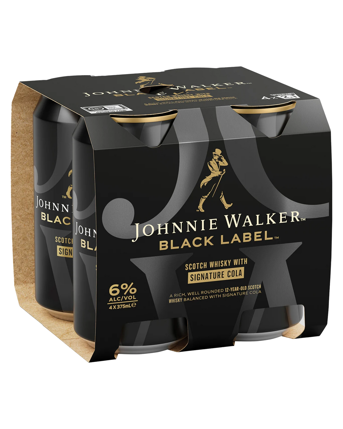 Johnnie Walker Black &amp; Cola 6% Cans 375mL 4 Pack