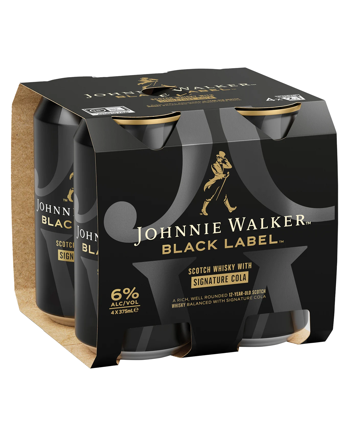 Johnnie Walker Black &amp; Cola 6% Cans 375mL 4 Pack