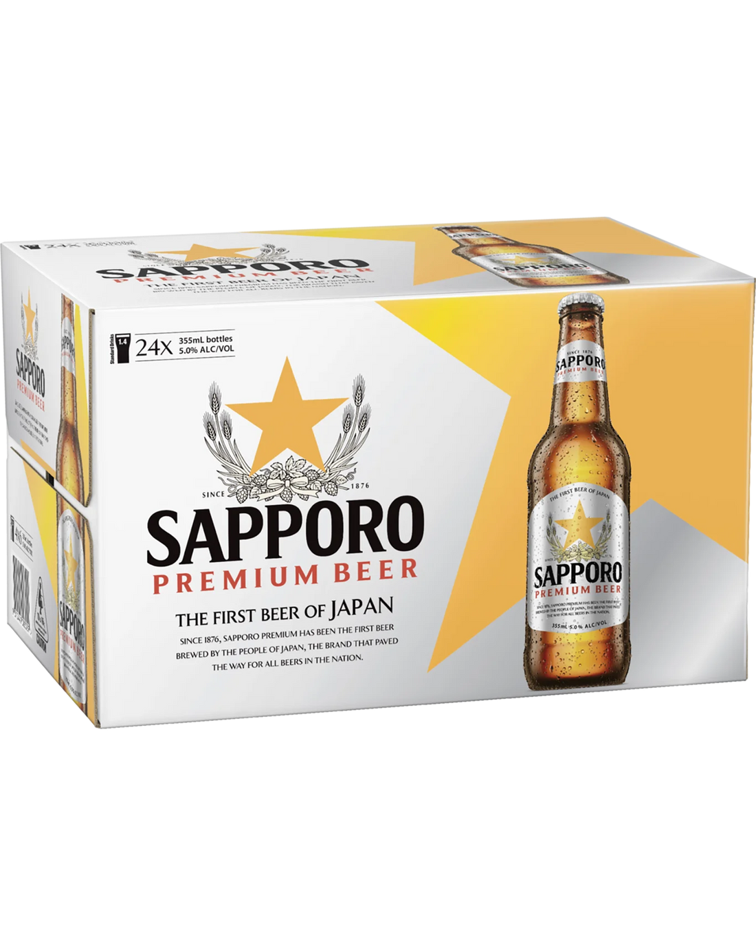 Sapporro Premium Lager Bottles 355mL 24 Pack