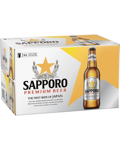 Sapporro Premium Lager Bottles 355mL 24 Pack