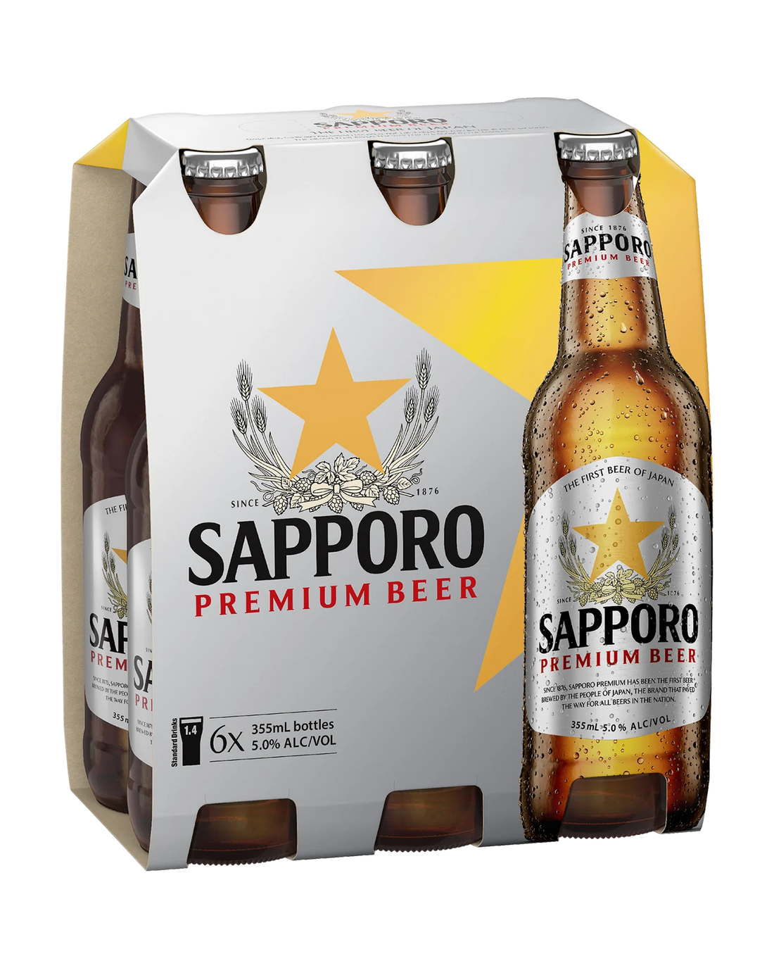 Sapporro Premium Lager Bottles 355mL 6 Pack
