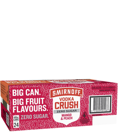 Smirnoff Crush Zero Sugar Mango Peach Cans 440mL 24 Pack