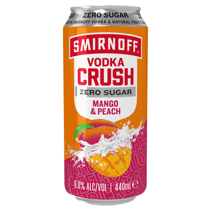 Smirnoff Crush Zero Sugar Mango Peach Cans 440mL 4 Pack