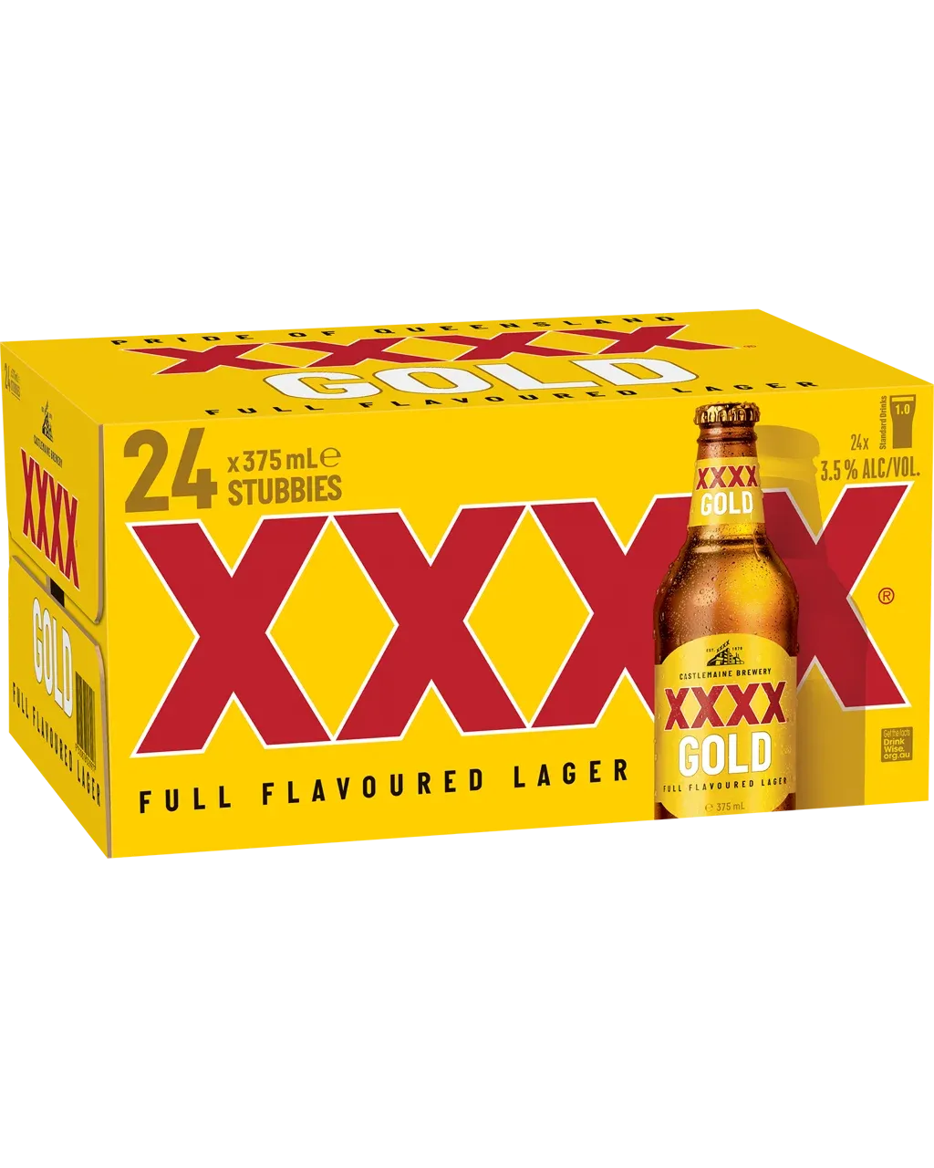 XXXX Gold Mid Strength Lager Beer Bottle 375ml 24 Pack