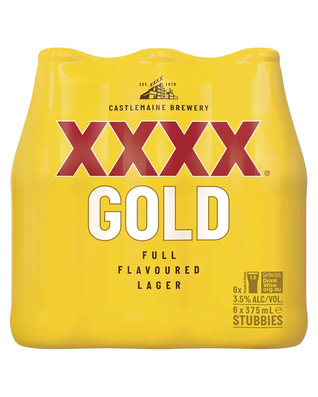 XXXX Gold Mid Strength Lager Beer Bottle 375ml 6 Pack